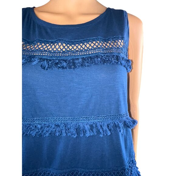 LOFT Womens Sleeveless Fringe Embroidered Top Small Coastal Cowgirl Lagenlook - Picture 5 of 10
